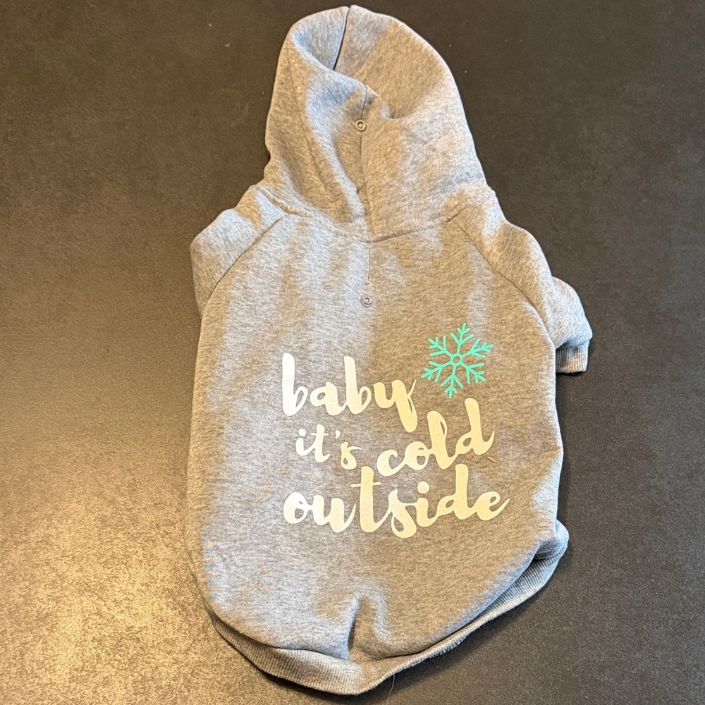 Gray Dog Hoodie with Snowflake Design